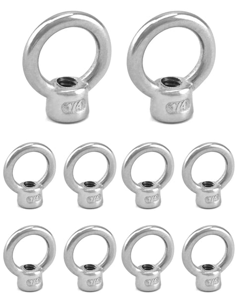 Lifting Eye Nut 10 Pack One Quarter Inch UNC Marine Grade Stainless Steel 316 Beefy Heavy Duty Rigging Gear For Lifting Equipment And Marine Use With Corrosion Resistant Design