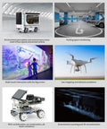 Composite image showcasing various applications of 2D LiDAR Sensor S2E 360 Degree Scan 30 Meter Range Ethernet UDP Interface for robots.