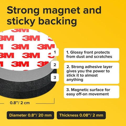 Sticky Magnetic Dots 45 Pack With Adhesive Backing For Fridge Whiteboard Office Crafts School Projects No Fuss Easy Peel And Stick Magnets For Photos Lists And Labels; strong magnet and sticky backing details