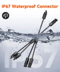 Y Branch MC4 Parallel Connector Kit For Solar Panels, 1M2F And 2M1F Pairs floating in water highlighting IP67 waterproof rating