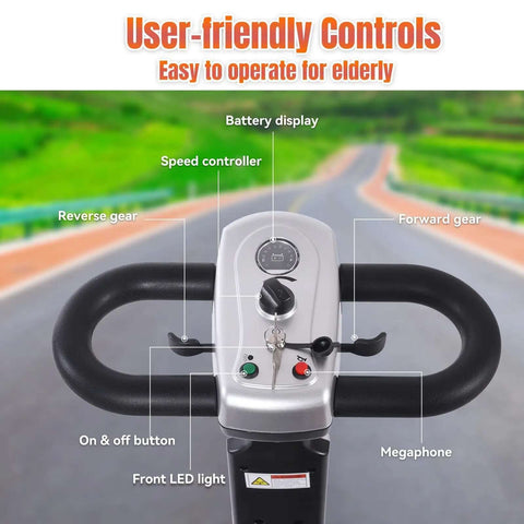 User-friendly controls of the Four Wheel Electric Mobility Scooter For Travel And Everyday Errands With 419 Pound Capacity Foldable Design