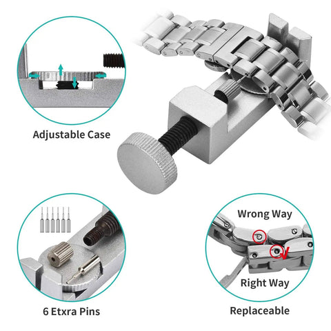 Complete Watch Repair Kit With Link Removal Tool And Case Opener For Battery Replacement And Strap Adjustment, close-up view