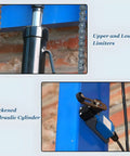 Heavy-Duty Electric Hydraulic Lift Table With 1 Ton Capacity, showing upper and lower limiters and thickened hydraulic cylinder.