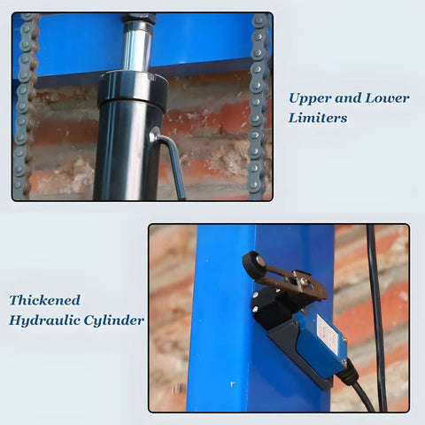 Upper and lower limiters and thickened hydraulic cylinder of Solid Heavy Duty Electric Lift Platform Table With 1 Ton Capacity And Hydraulic Cargo Lift For Warehouse Or Home, Non-Slip Spacious Design.