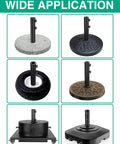 Universal Umbrella Pole Mount Tube And Base Replacement Parts Set with six diverse base designs for outdoor use.