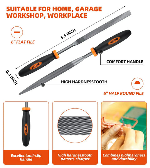 6-inch flat and half round files with anti-slip handles from 9 Piece Model Tools Kit For Car Model Building And Repairing