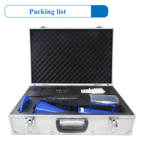 Open case with Mud Testing Kit For Slurry Viscosity, Density And Sand Content, Three Piece Set, blue instruments inside
