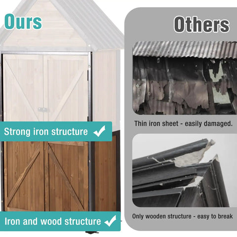 Comparison of sturdy outdoor storage shed with metal frame and adjustable shelves versus alternatives highlighting durability and material quality.