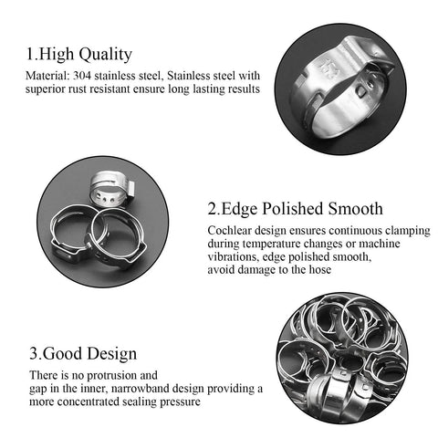 DYWISHKEY 90-piece 304 stainless steel single-ear hose clamps, 6–21mm, automotive use