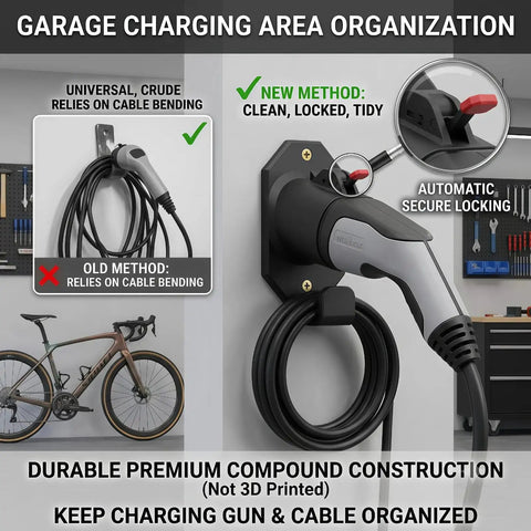 Kick Back And Charge With This Heavy Duty EV Charger Holder For Type 2 Plugs Wall Mount Locking Dock, showcasing secure storage design.