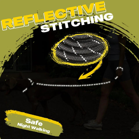 Reflective stitching detail of Heavy Duty Slip Lead Dog Leash 6 Ft Half Inch No Pull Training Rope For Large And Medium Dogs.