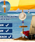 Beach Umbrella Sand Anchor Heavy Duty Outdoor Stand Base With Five Spiral Screws And 2 Pack Umbrella Hooks at a beach setup.