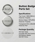 58mm Button Badge Making Kit For DIY Projects, 300 Pcs Supplies with metal bases, pin backs, clear films specifications