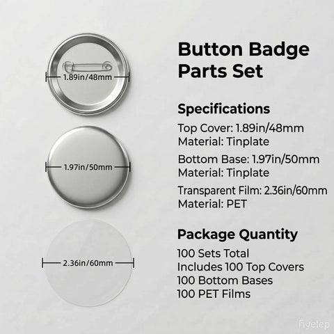58mm Button Badge Making Kit For DIY Projects, 300 Pcs Supplies with metal bases, pin backs, clear films specifications