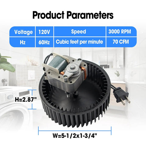 Upgraded Motor Assembly With Blower Wheel Replacement For 771 And 771-A Bathroom Exhaust Fans Fit S97017450 97017450 99080599 99020278 120V 60Hz 3000 RPM 70 CFM CCW Easy Install Durable Replacement Part