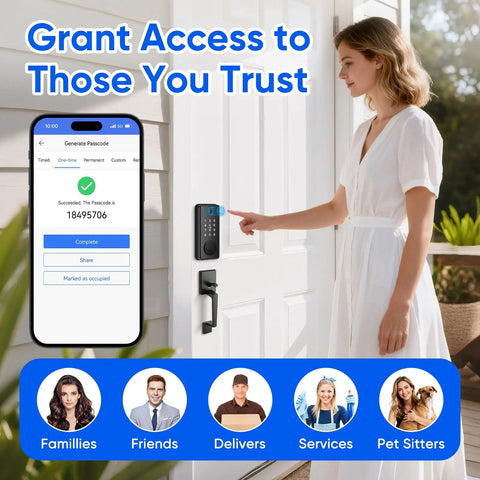 User engaging with the Super Slick Smart Door Lock Handle Set delivering breezy no fuss keyless entry at a doorway.