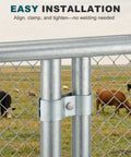 Heavy Duty Chain Link Fence Panel Clamps For 1-5/8 Inch OD Round Pipe Galvanized Dog Kennel Hardware installed on fence