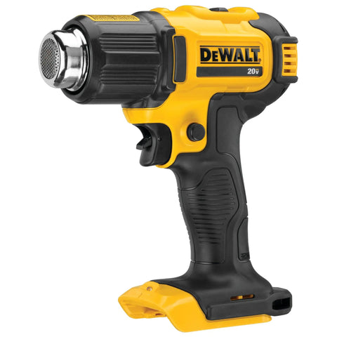 Cordless Heat Gun With LED Light And Lock On Convenience, No Cord, All Power, Hits Up To 990 Fahrenheit, Roughly 42 Minutes Runtime Per Charge, Includes Flat And Hook Nozzle Attachments, Tool Only DCE530B showcasing side view.