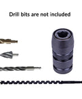 Impact Wrench Adapter One Half Inch Square Drive To Seven Sixteenth Inch Hex Female Quick Change Converter next to various drill bits