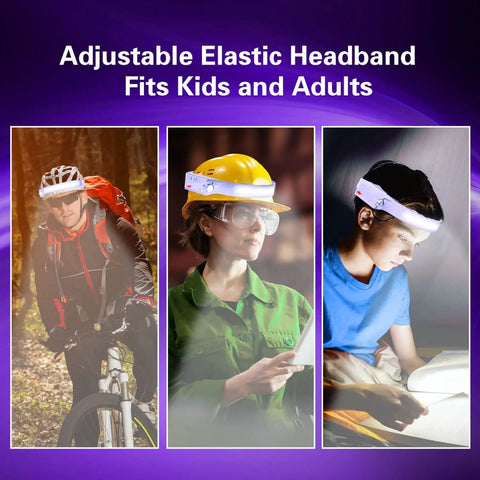 Three people using Rechargeable Dual Headlamp Set With 1000 Lumen Output, 230 Degree Wide Beam and Spotlight outdoors and reading.