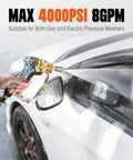 Beast Mode 4000 PSI Pressure Washer Gun cleaning car window, attached to pressure washer, perfect for foam cannon and tough dirt removal