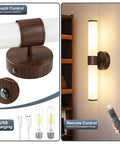 8000mAh Walnut Battery Operated Wall Sconces Set of 2, Dimmable Rechargeable Wall Sconce with Remote, touch control and USB charging features.