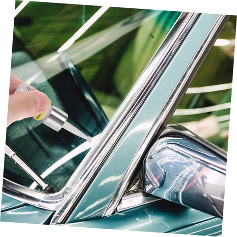 Hand using Windshield Crack Repair Kit For DIY Auto Glass, Portable And Easy To Use, Quick Fix For Long Cracks And Chips on car window