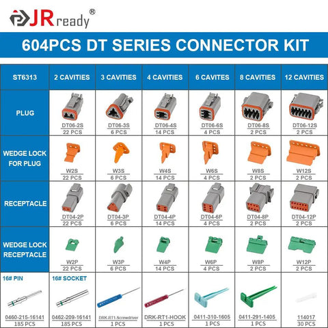 DT Connector Kit 604PCS waterproof automotive wire harness sealed connectors set DIY friendly for various pin sizes