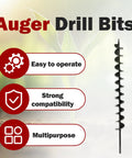 Heavy Duty Steel 24 Inch Long 2 Inch Diameter Earth Auger Drill Bit For Three Eighths Inch Hex Drive Drills with soil and icons