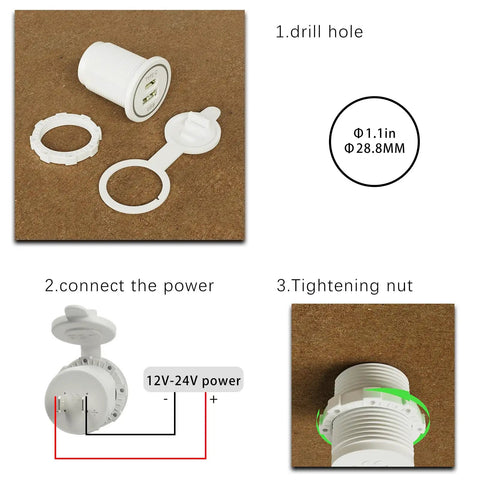 Tough As Nails Waterproof Type C Usb Car Charger Socket With Rubber Cap for 12V and 24V rides installation steps and wiring details.