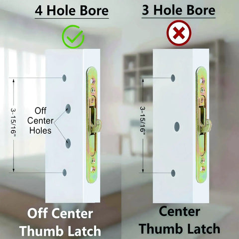 Spruce Up Your Patio Entry With Snazzy Zinc Diecast Sliding Door Handles Featuring Sturdy Pull Bars And Hassle Free Thumbturn Locks For Quick Vinyl Or Wood Frame Swaps, showing off center and center thumb latch diagrams.