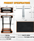 Beefy 1100Lb Motorcycle Lift Jack With Wide Deck And Safety Pin, Adjustable 3.4 To 14.2 Inch, dimensions and specifications.