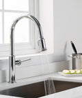 Single Handle Pull-Down Kitchen Faucet With Spot Free Stainless Steel Finish in modern kitchen setting