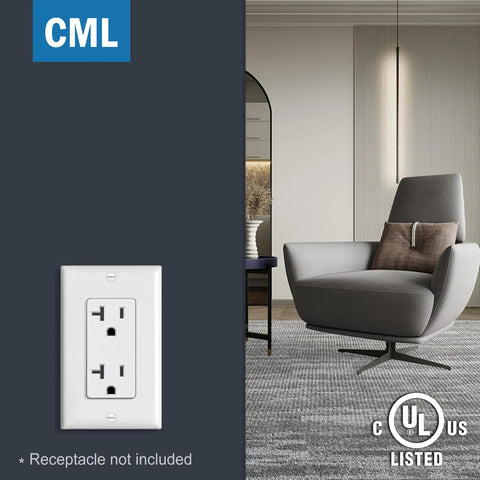 Decorator Wall Plates 50 Pack Outlet Covers For 1-Gang Switches 2.76 X 4.5 Standard Size White UL Listed mounted on wall