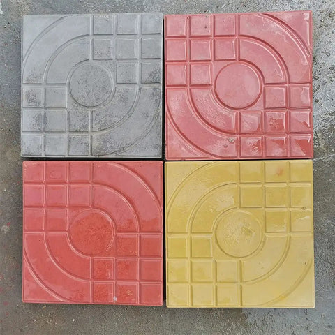 DIY Paving Mold For Concrete Bricks And Stone Slabs Square Patio Garden Pavement Paver Tool DIY Friendly No Skills Required Reusable Driveway Molds For Realistic Brick Look, showing colored molds.