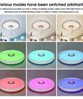 LED Ceiling Light With Bluetooth Speaker And RGB Color Changing Glow, images showing different RGB modes and settings
