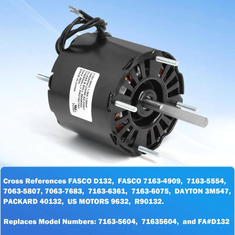 General Purpose Shaded Pole Motor 1/20 HP 1550 RPM Open Ventilated side view replacement for Fasco D132 and Dayton 161M08