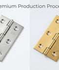 Comparison of stainless steel base and brass plated finish of Four Pack Gold Door Hinges 3 Inch Stainless Steel Butt Hinges