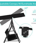 Outdoor Patio Swing Chair With Adjustable Canopy And Heavy Duty Stand For Three Adults, Durable Glider For Deck Or Backyard, Weatherproof Black with adjustable sunshade