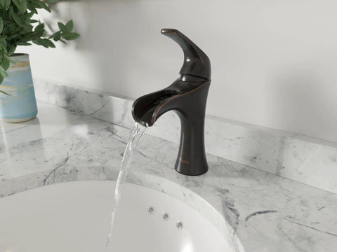Jaida Single Handle Bathroom Sink Faucet With Waterfall Spout Deck Mounted Single Hole Installation Tuscan Bronze Finish