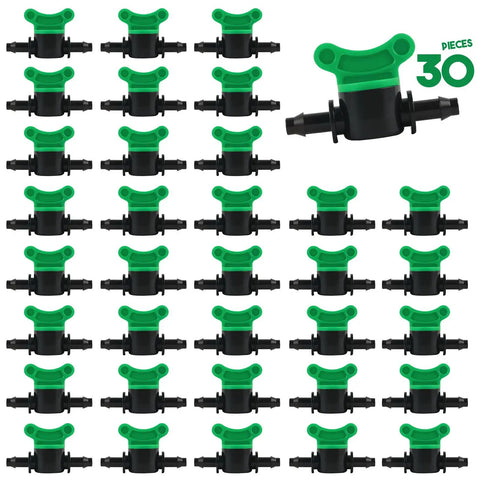 Quarter Inch Drip Irrigation Valves Set Of 30 Barbed Shut Off Switches For Four To Seven Millimeter Tubing Water Flow Control Garden Irrigation Parts Green