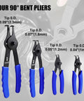 Four 90-degree bent pliers from 14 Piece Snap Ring Pliers Set With Internal And External Retaining Rings