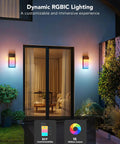 Next Level Outdoor Wall Lights Two Pack Smart RGBIC Porch Fixtures Hella Bright Waterproof Patio Bulbs App Controlled dynamic lighting