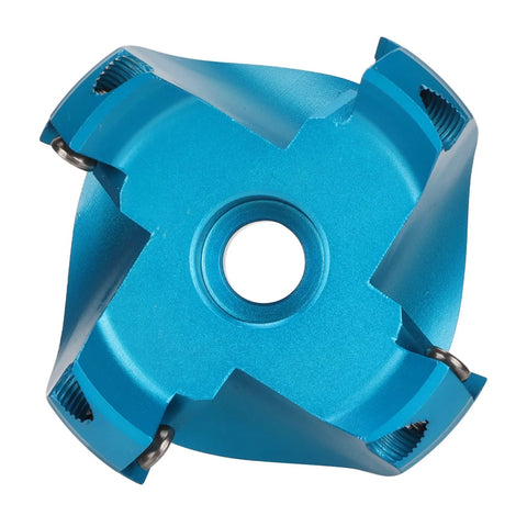 Blue four-flute CNC lathe face milling cutter with central hole for aluminum alloy machining