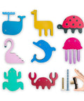 8 Pack Ocean Sea Animal Wooden Cabinet Knobs Set With Tiny Turtle Decor For Nursery And Kids Rooms, colorful animal shapes