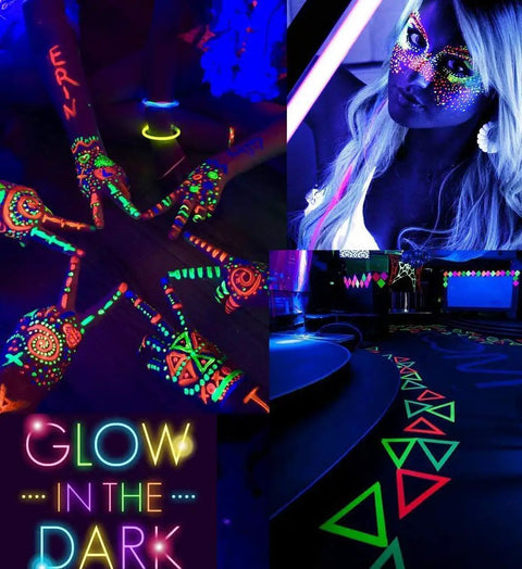 Body paint and decor under 8W UV LED Black Light Bulbs A19 E26 Pack Of 2 for Glow In The Dark Neon Party Vibes, UVA 385-400nm.