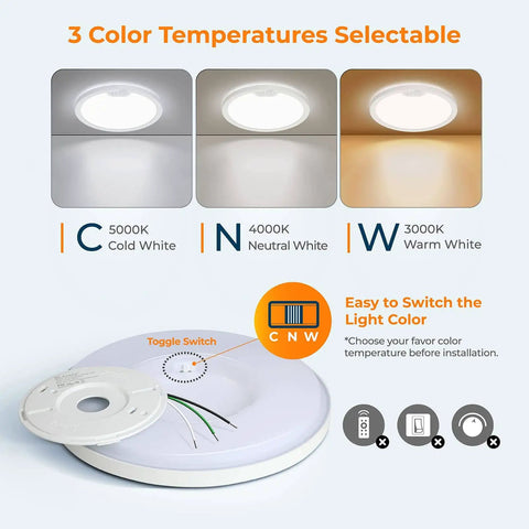 Motion Sensor LED Ceiling Light Flush Mount 8.7 Inch With 3000K 4000K 5000K Switchable Color Temperature options diagram
