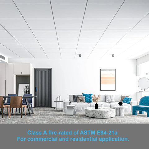 Drop Ceiling Tiles 2x2 Feet, 12-Pack White Premium PVC Panels That Withstand Water and Fire, Reusable No Sag, Easy DIY Cut with Knife or Saw, Covers 48 Sq Ft, Modern Smooth Finish