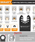 Compatibility chart for 55 Piece Titanium Oscillating Tool Blades Set For Metal Wood Plastic, showing brand fitment.