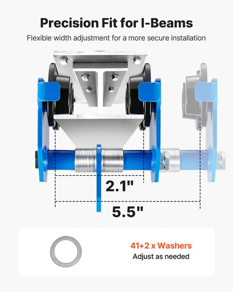 Heavy Duty Manual Trolley For I Beam With Adjustable Width 2.1 To 5.5 Inches And Dual Wheel Carriage Supports 1100 Lbs Capacity